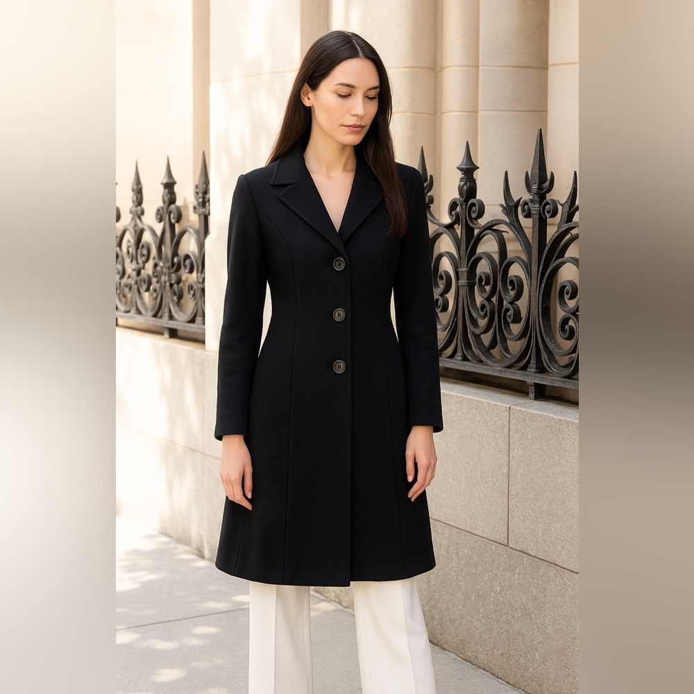 Sofia Cashmere Black Wool & Cashmere Blend Long Coat Size 10 Made in USA - Picture 9 of 9